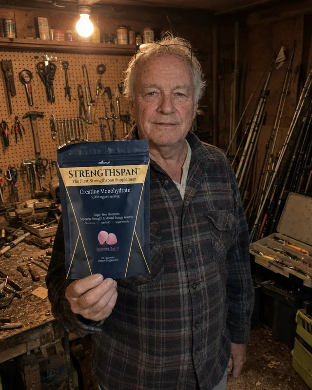 Person holding a Strengthspan bag in a home workshop